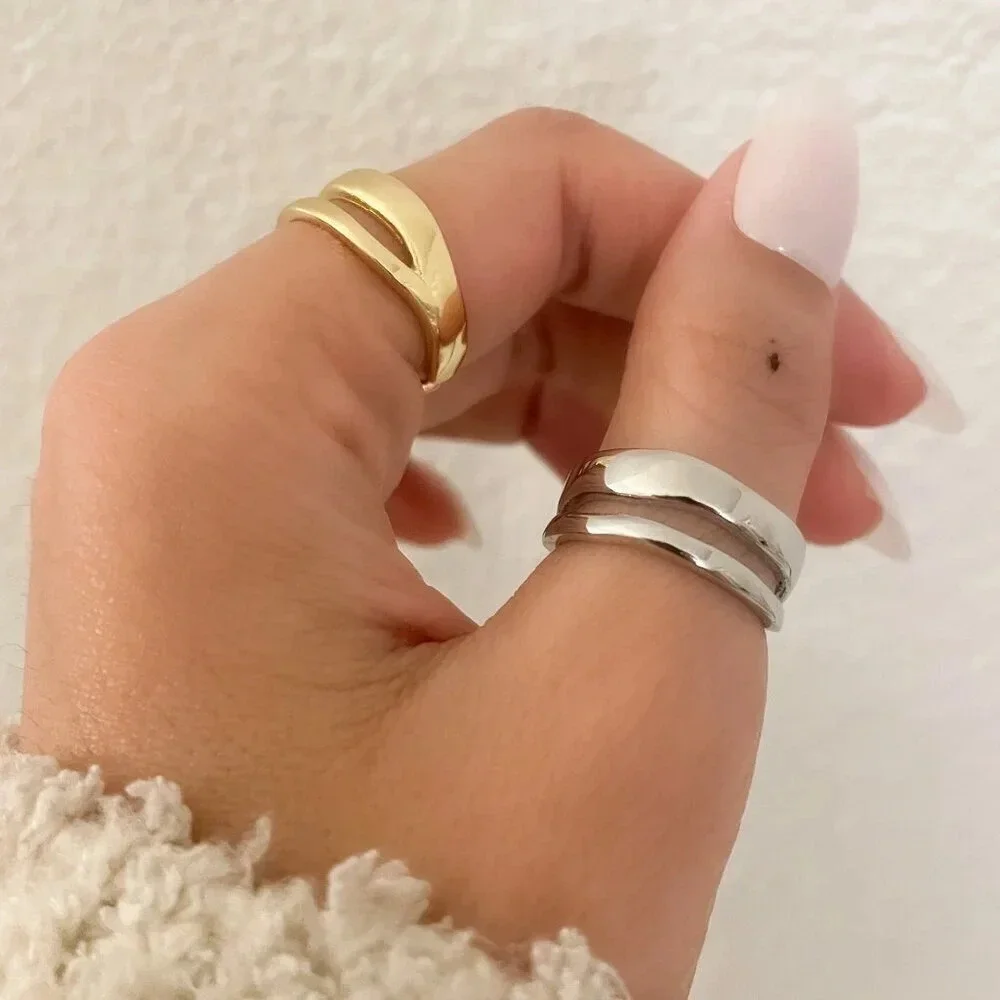 925 Sterling Silver Dainty Minimalist Ring Stackable Double Layer Ring Band